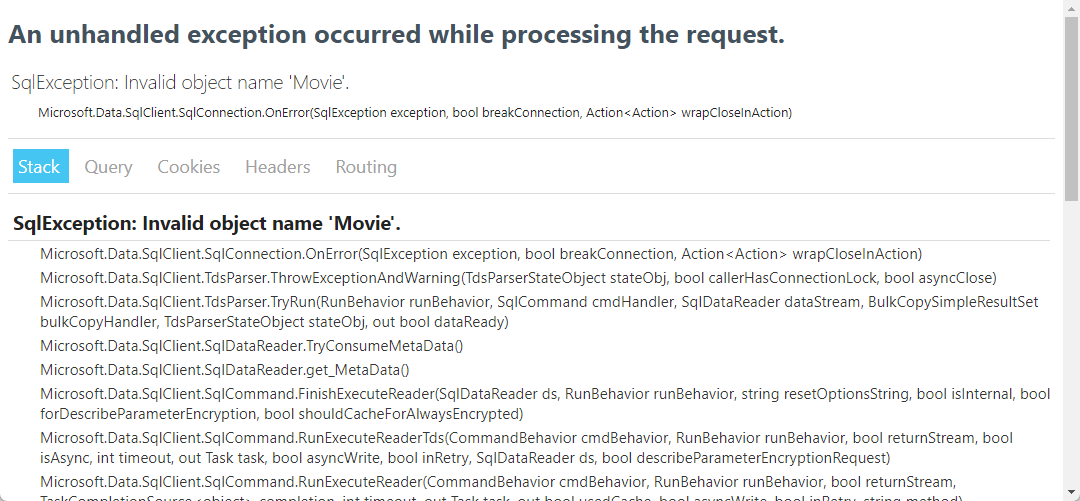 使用vs2022自带的(localdb)\\MSSQLLocalDB作为连接字符串遇到SqlException: Invalid object name 'Movie'.928 作者:小猪妖 帖子ID:431 