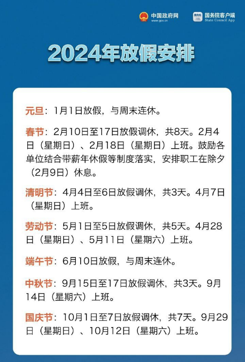 2024年放假安排4787 作者:我是你大爷 帖子ID:927 